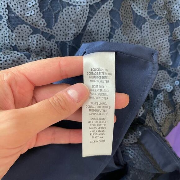 New Aidan Mattox Blouson Navy Sequin High Slit Maxi Dress Gown 0 - Picture 9 of 9